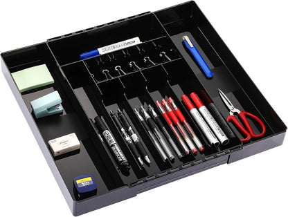 IEEK Silverware Drawer Organizer Tray for Kitchen,Expandable Utensil Tray Multipurpose Drawer Dividers Adjustable Cutlery and Flatware Holder,Plastic Spoon Forks Knives Holder Storage Divider,Clear-M