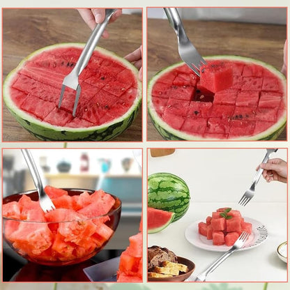 2 Pack 2-in-1 Watermelon Fork Slicer Cutter, Summer Stainless Steel Watermelon Fruit Cutter, Portable Fruit Forks Slicer Knife Kitchen Gadgets for Family Parties Camping (2pc)