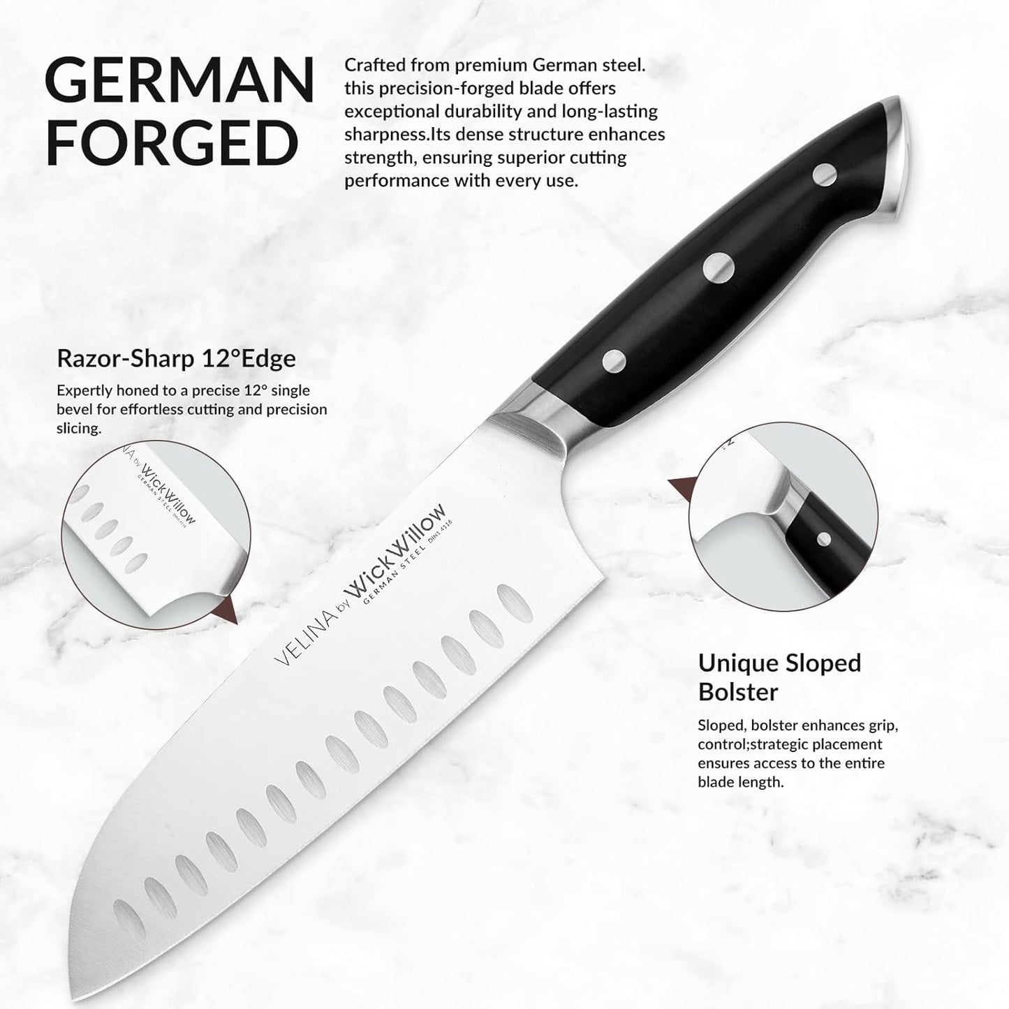 WICKWILLOW 10" Bread Knife – Razor Sharp German Steel – Serrated Knife for Homemade Bread & Sourdough – Full Tang & Ergonomic Handle – Gift Box – Velina Series