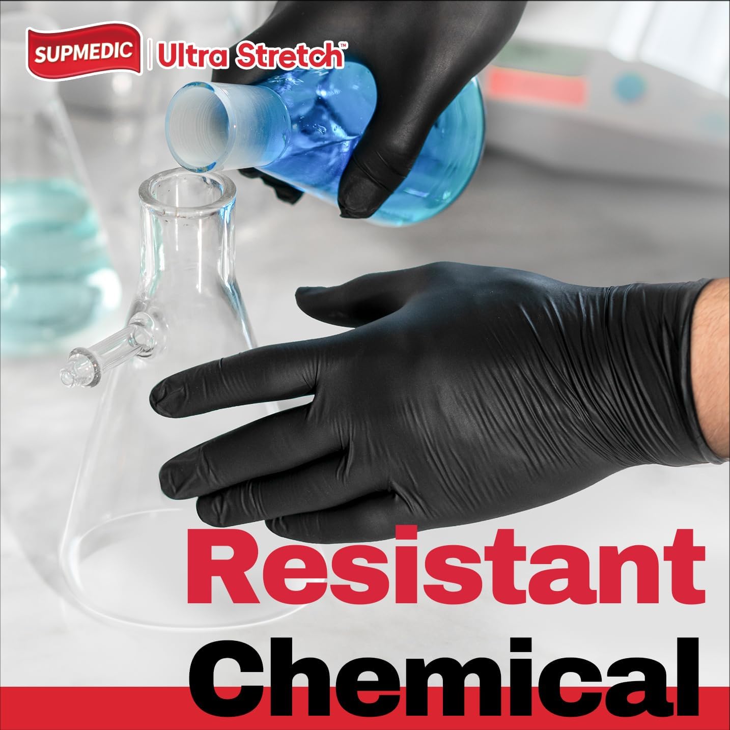 Supmedic Disposable Nitrile Gloves, 5Mil Chemical Resistant Powder-Free Latex-Free Glove Exam Cook Tattoo, Black Blue 100Pcs