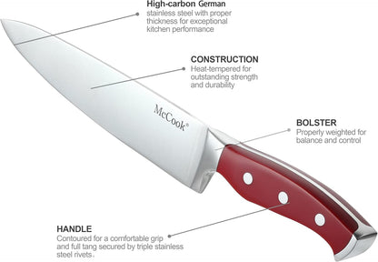McCook® Knife Sets,German Stainless Steel Kitchen Knife Block Set with Built-in Sharpener