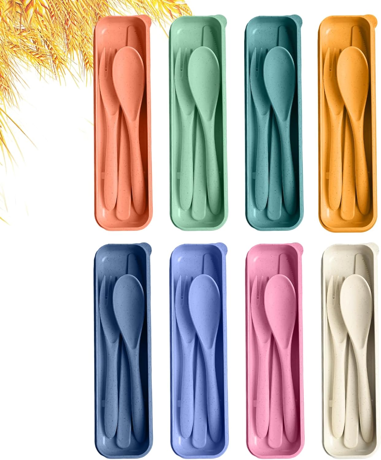 Pink Utensil set Travel Silverware with Case, 2 Sets Reusable Utensils Set with Case, Wheat Straw Utensils for Lunch Box Accessories, Camping Utensils for Work Lunch or Daily Use (Pink)