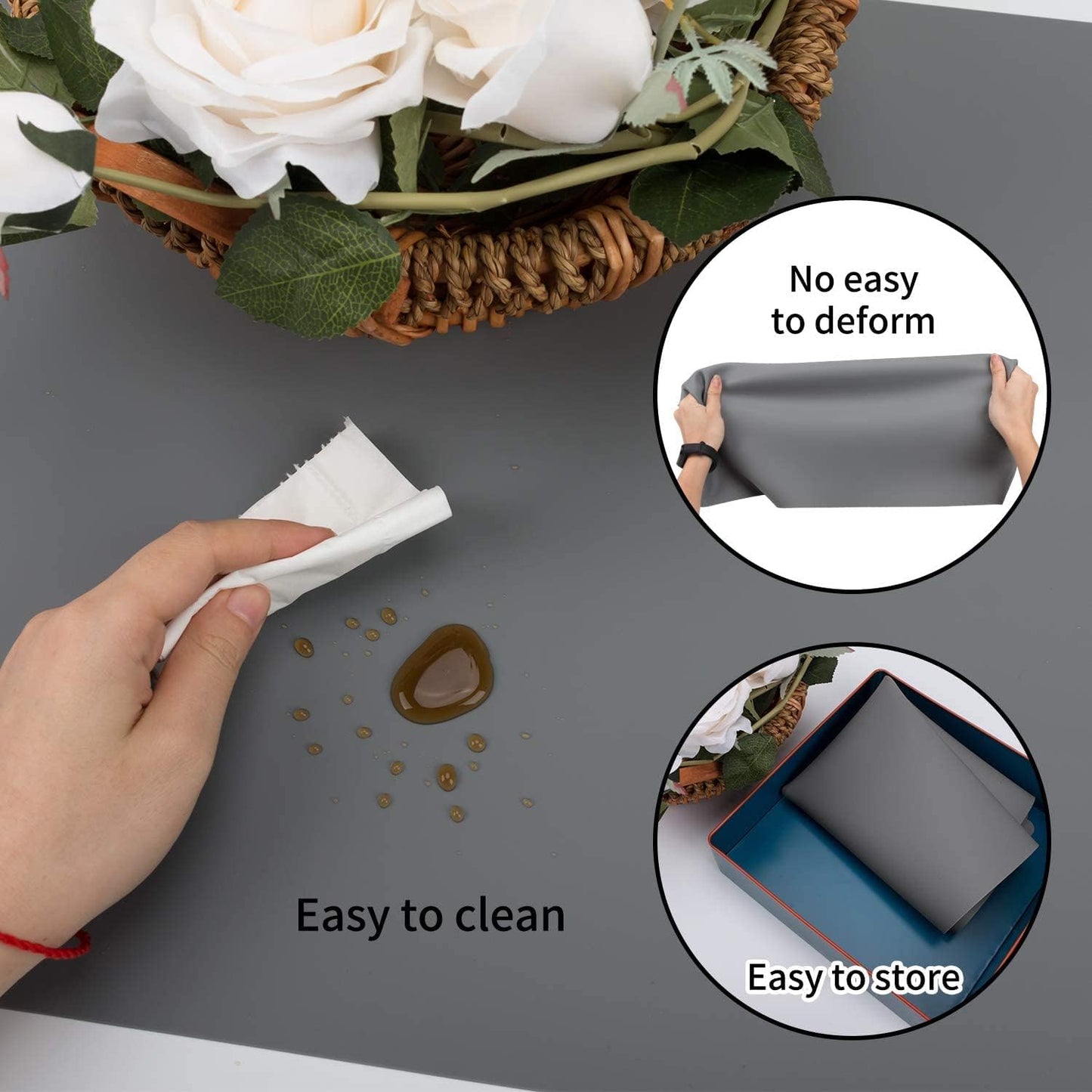 Extra Large Dark Green Countertop Mat - Silicone Table Kitchen Desk Mat - Non-Slip & Heat Resistant - Dinner Placemat Pastry Dough Rolling Mat - Colors B