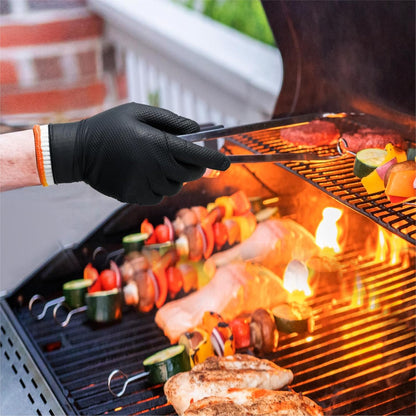 ANBOSON BBQ Gloves Disposable-Heat Resistant Cooking & Grilling Gloves Set (100 Black Nitrile, 4 Cotton Liners)-10Mil Heavy Duty Meat Handling Smoker Accessories for Hot Food Prep,Non-Slip Grip,Large