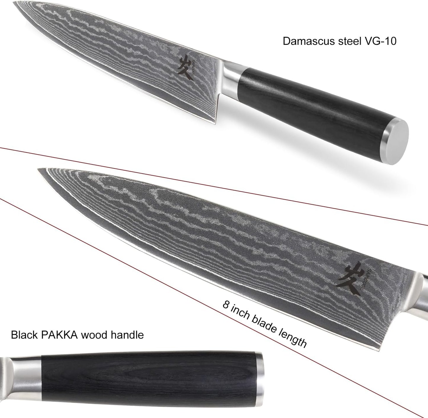 SAMCOOK Chef Knife,8 Inch Professional Sharp Hammered Damascus Knife,Japanese VG-10 High Carbon Stainless Steel Kitchen Gyuto knife,Ergonomic Black Walnut Handle with Premium Gift Box