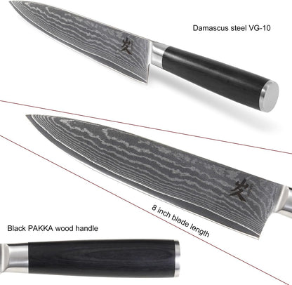 SAMCOOK Chef Knife,8 Inch Professional Sharp Hammered Damascus Knife,Japanese VG-10 High Carbon Stainless Steel Kitchen Gyuto knife,Ergonomic Black Walnut Handle with Premium Gift Box