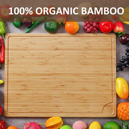 Extra Large Bamboo Wood Cutting Board, 24 x 18 Inch Kitchen Wooden Chopping Board with Juice Groove, Reversible Butcher Block Cutting Board for Meat, Turkey Carving