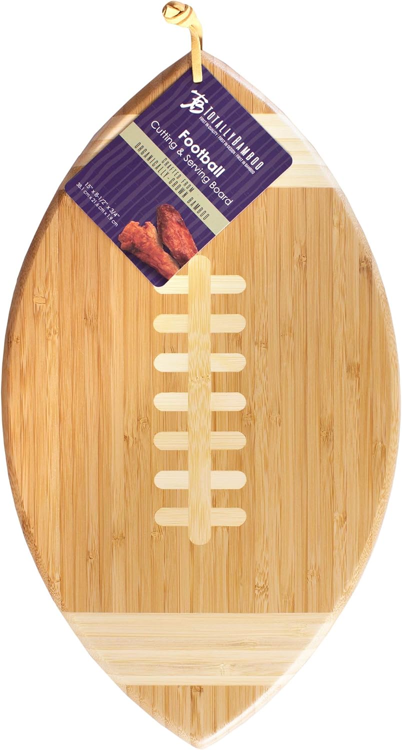 Totally Bamboo Football Shaped Bamboo Wood Cutting Board and Charcuterie Board, Great Gift for Football Fans