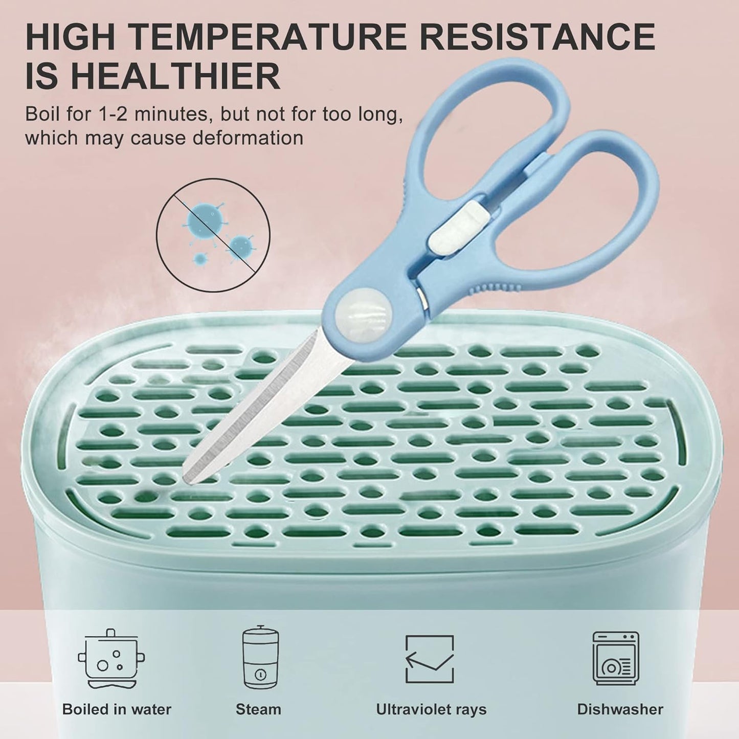 ATB Portable Baby Food Scissors Toddler Feeding Shears with Safety Lock, Food Grade Stainless Steel Material Food Supplement Scissors Suitable for Chicken Poultry Fish Meat Herbs noodles (Blue)