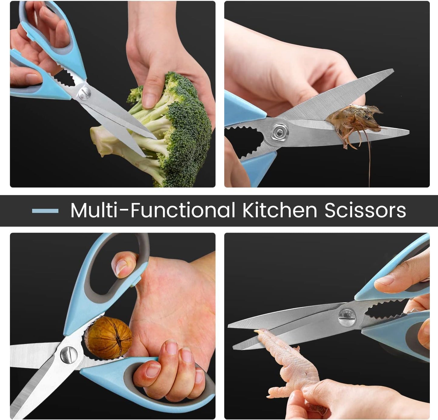 Kitchen Scissors All Purpose Heavy Duty, Kitchen Utensils Set, Stainless Steel Cooking Utensils Gadgets Meat Poultry Food Shears Dishwasher Safe Utility Tools Home (Orange, black and gray)