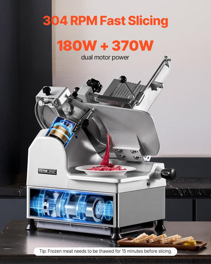VEVOR Meat Slicer, 7.5 inch 200W Electric Deli Slicer Machine with SUS420 Blade, 0-0.6 inch Adjustable Thickness, ETL Certified Home Food-Slicer for Meat, Ham, Baguett, Steak