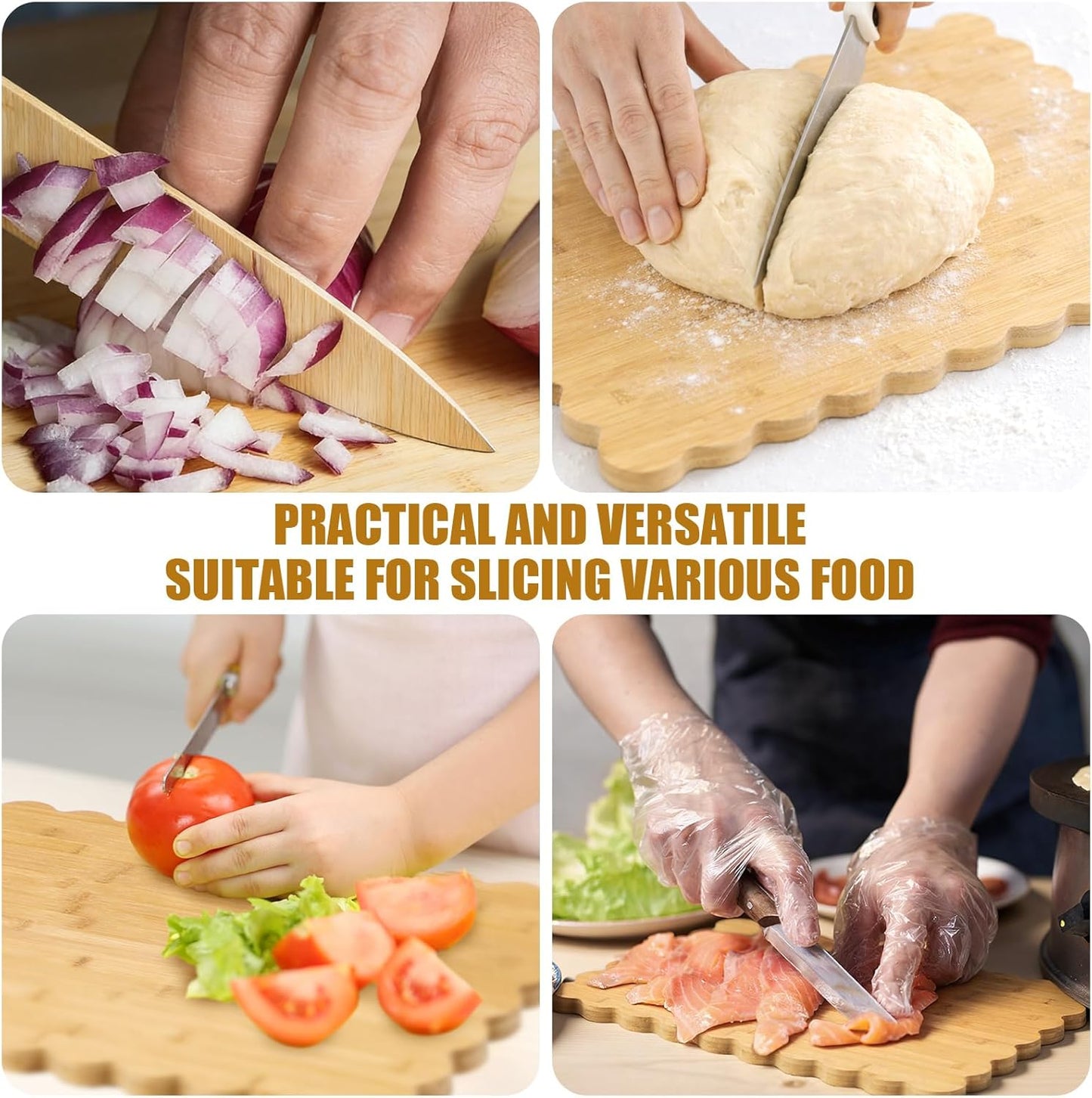 Scalloped Bamboo Cutting Board 15.7 x 11 inch Bamboo Charcuterie Cutting Board for Kitchen Laser Engraving DIY Housewarming Cheese Meat Fruit Bread Chopping Blocks