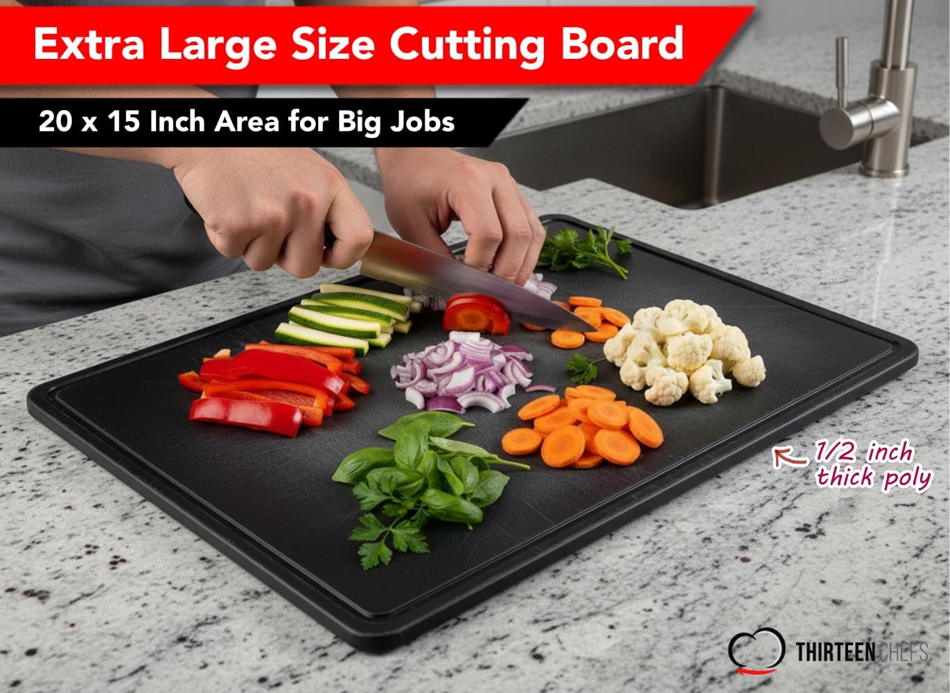 Commercial Grade Plastic Cutting Board with Juice Groove - 18 x 12 Inch for Carving Meat, Grilling, BBQ - 1/2" Thick White HDPE Poly for Food Service