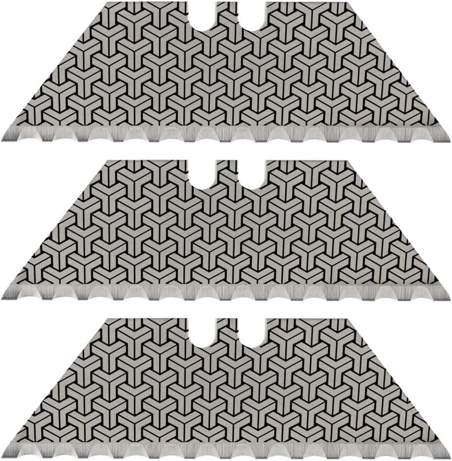 NDZ Performance Serrated Steel Blade Replacement for Utility Knife & Box Cutters, Custom Double Sided Laser Engraved Designs, Silver - Skull - 3 Pack