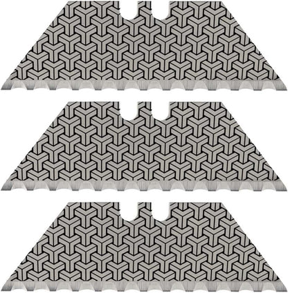 NDZ Performance Serrated Steel Blade Replacement for Utility Knife & Box Cutters, Custom Double Sided Laser Engraved Designs, Silver - Skull - 3 Pack