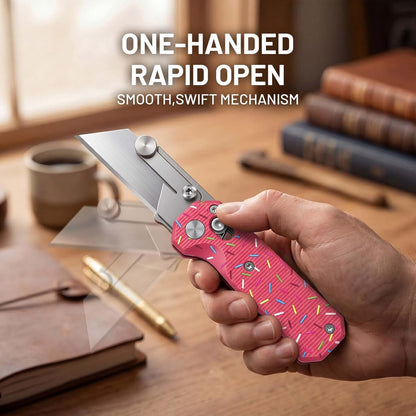Folding Utility Knife, Pocket Knife, Box cutter Knife with Pocket & Rail Lock, Durable Razor Knife for Home Office Warehouse Everyday Carry, Gift for Men Women（Black）