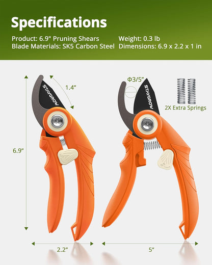 2pcs 6.5" Pruning Shears for Gardening, Ultra Sharp Garden Scissors for Precise Cuts, Stainless Steel Bonsai Clippers with Spring Loaded, 6.5 Inch Garden Shears (1pc Straight & 1pc Curved)