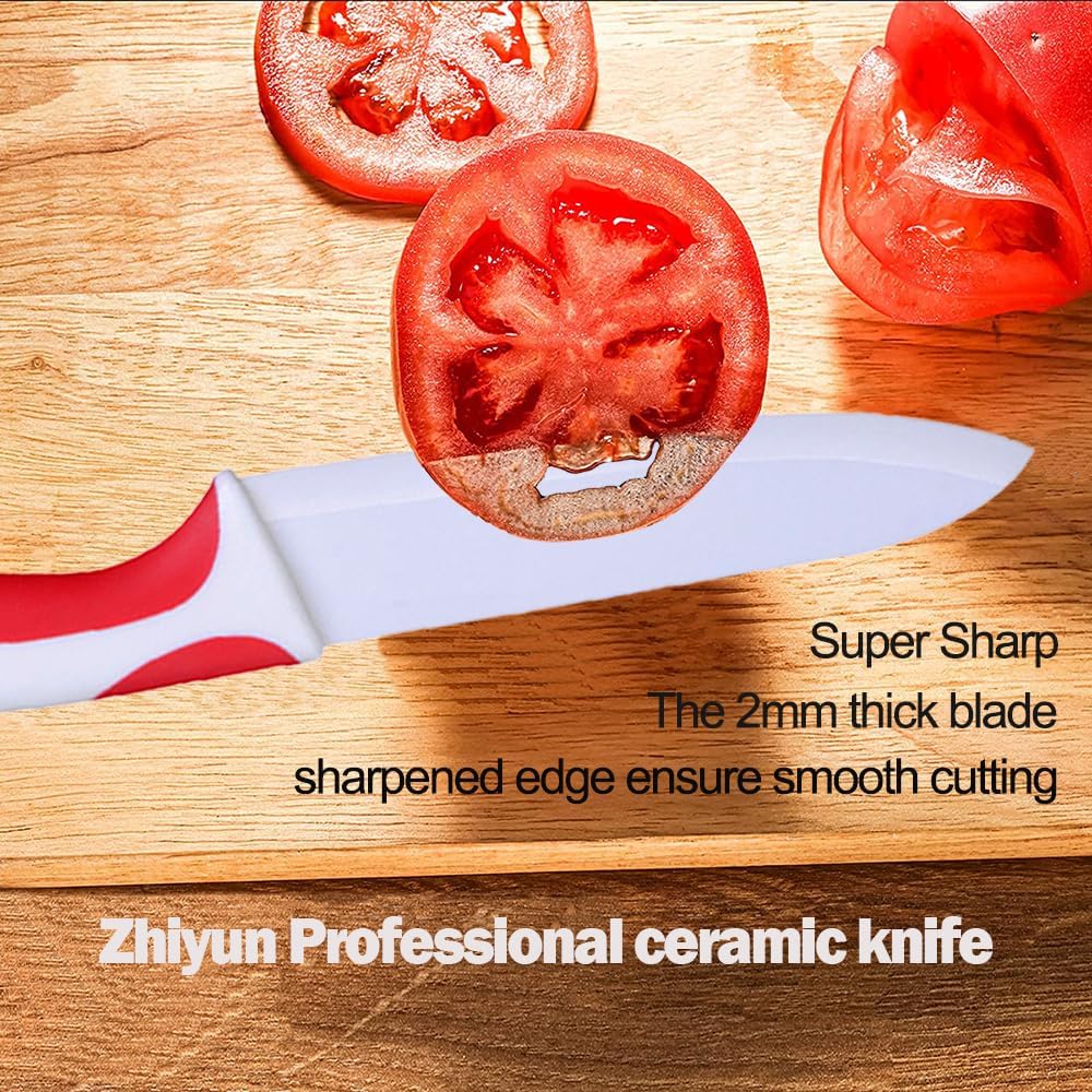 Zhiyun Professional Ceramic Kitchen Knife 6 Inch, Kitchen knife, 6” Chef knife with Sheaths Covers, Sharp Blade and Ergonomic Handle, Suitable for Chopping Meat Vegetables Fruit and bread.(Red)