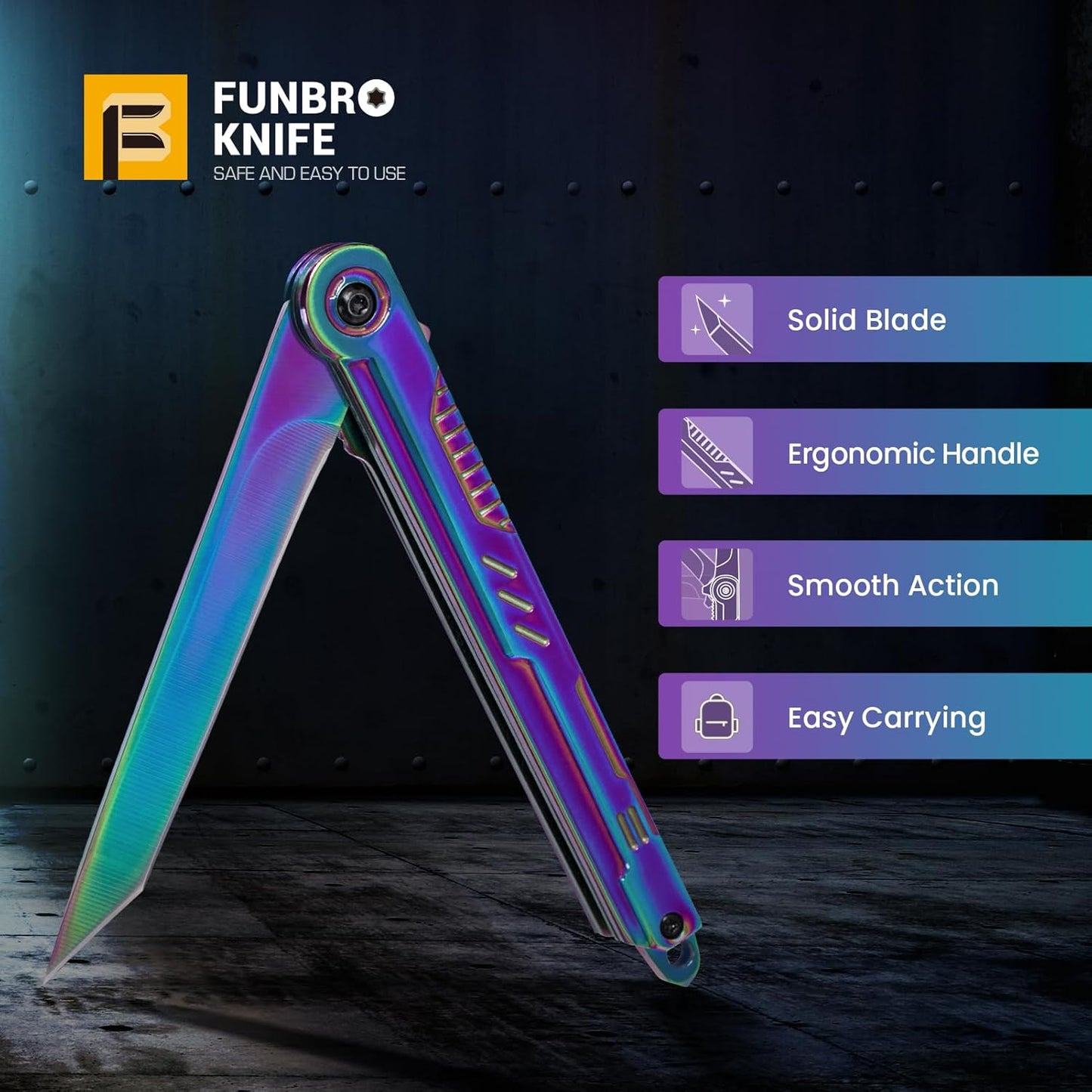 FUNBRO EDC Pocket Knife - 7CR13Mov Steel Tanto Blade, Slim Survival Knife with Clip and Liner Lock, Window Breaker for Outdoor Camping- Stocking stuffer Gifts for Men Women