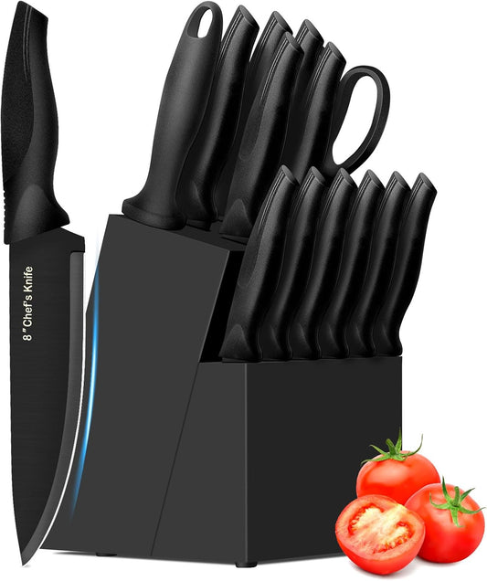 XANAPON 14-Piece Kitchen Knife Set with Block, High Carbon Stainless Steel Sharp Chef Knives with Built-in Sharpener, Ergonomic Handles, Professional Cutlery for Home Cooking & Gifts, Pink