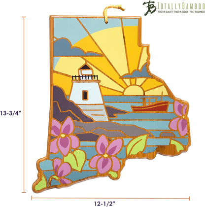 Totally Bamboo North Carolina State Shaped Cutting Board and Charcuterie Serving Platter with Artwork by Summer Stokes, Includes Hang Tie for Wall Display 18" x 8" x 5/8" - Colors B
