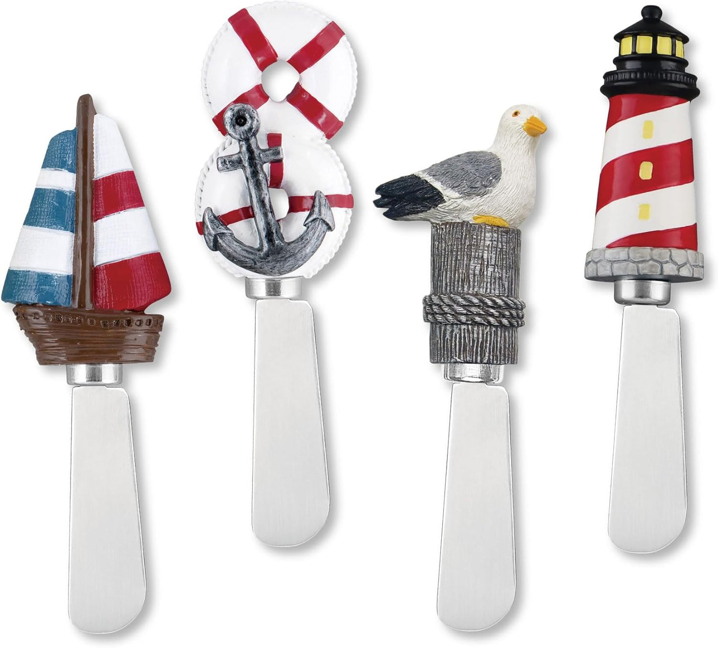 Supreme Housewares Seashell Cheese Spreaders, Hand-Painted Resin Handles with Stainless Steel Blades for Spreading Cream Cheese, Butter, and Jam, Assorted Designs, Set of 4