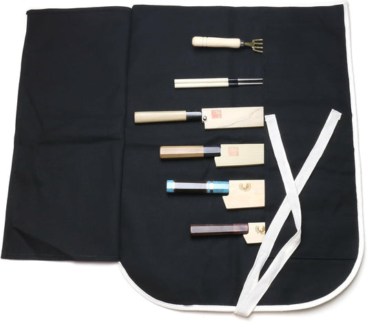 Yoshihiro Cotton Knife Pouch/bag Japanese Sushi Chef Knife Accessories (6 Slots) (Dark Navy)