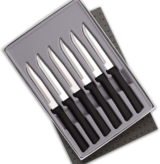 Rada Cutlery Six Serrated Steak Knives Gift Set (S6S), 6-Piece Knife Set, Stainless Steel Blades, Silver Handle