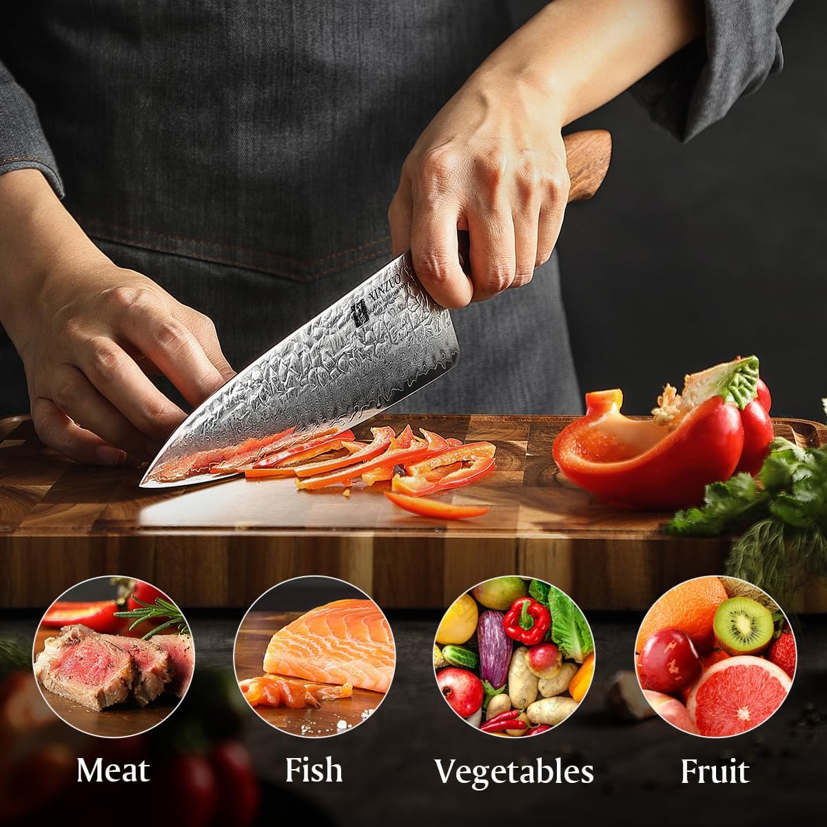 XINZUO 8.3 Inch,110 Layers Damascus Steel Chef Knife Cleaver, Professional Hand Forged Kitchen Cooking Knife,Full Tang,Sharp Slicing Knife Gyuto Knife-North America Desert lron Wood Handle