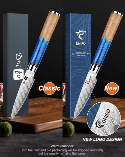 Classic Paring Knife 3.5 Inch, Japanese VG10 Steel Damascus Fruit Knife, Sharp Small Kitchen Knife with Gift Box and Resin Wood Handle,Ideal Birthday Gift for Men and Women