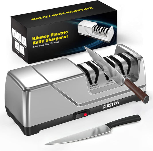 Knife Sharpener Electric, 3-Stage Professional Kitchen Sharpener with 100% Diamond Abrasive, 15° Precision Angle, Magnetic Dust Box, Fast Sharpening & Repair for Chef Knife, Paring Knife