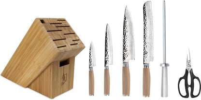 Shun Premier 8 Piece Professional Block Set, Features 6 Shun Premier Knives, Honing Steel and 11-Slot Bamboo Knife Block, Handcrafted Japanese Knife Set, Pakkawood Handles