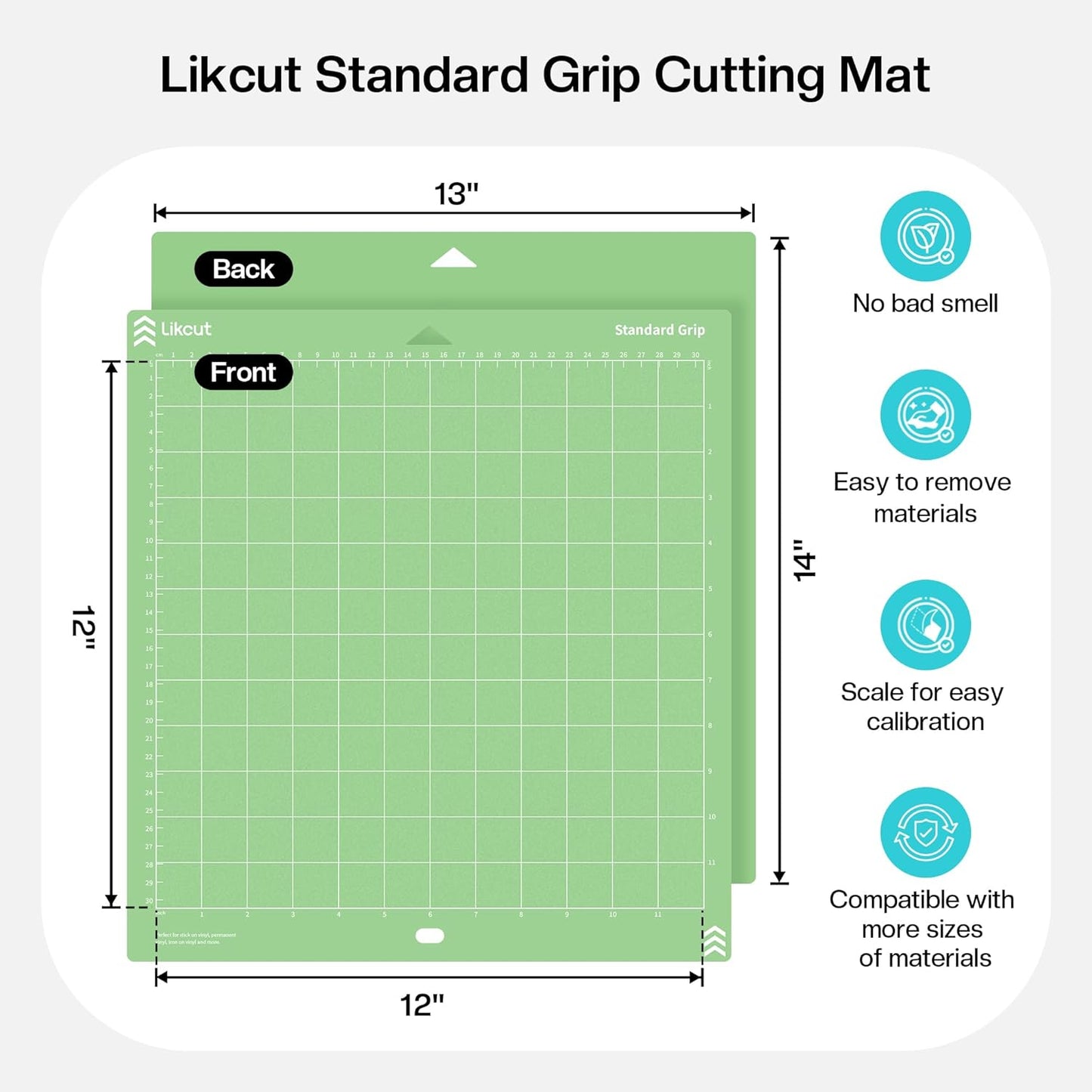 Likcut Cutting Mat for Glee S501 Cutter, 4.5" X 6.5" Standard Grip Mat for DIY Crafty, 3 Packs Likcut Accessories Mats, Adhesive Sticky Green Quilting Replacement Cut Mats for Iron On, Vinyl and More