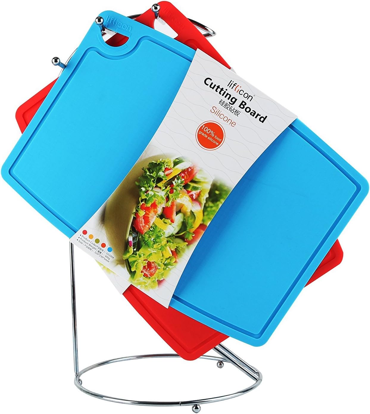 Liflicon Silicone Thick Cutting Boards Mats Set of 3 Foldable & Flexible Design Juice Grooves Easy Grip Handle Dishwasher Safe for Kitchen,BPA free Silicone Cutting Board-Green