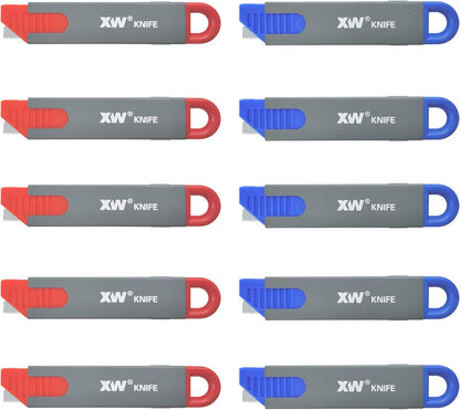 XW Handy Safety Box Cutters, Auto-retractable Razor Blade Carton Cutter for Opening Packages, 10-Pack
