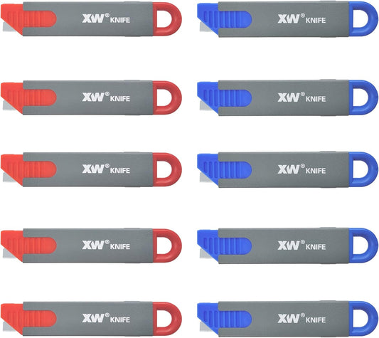 XW Handy Safety Box Cutters, Auto-retractable Razor Blade Carton Cutter for Opening Packages, 10-Pack