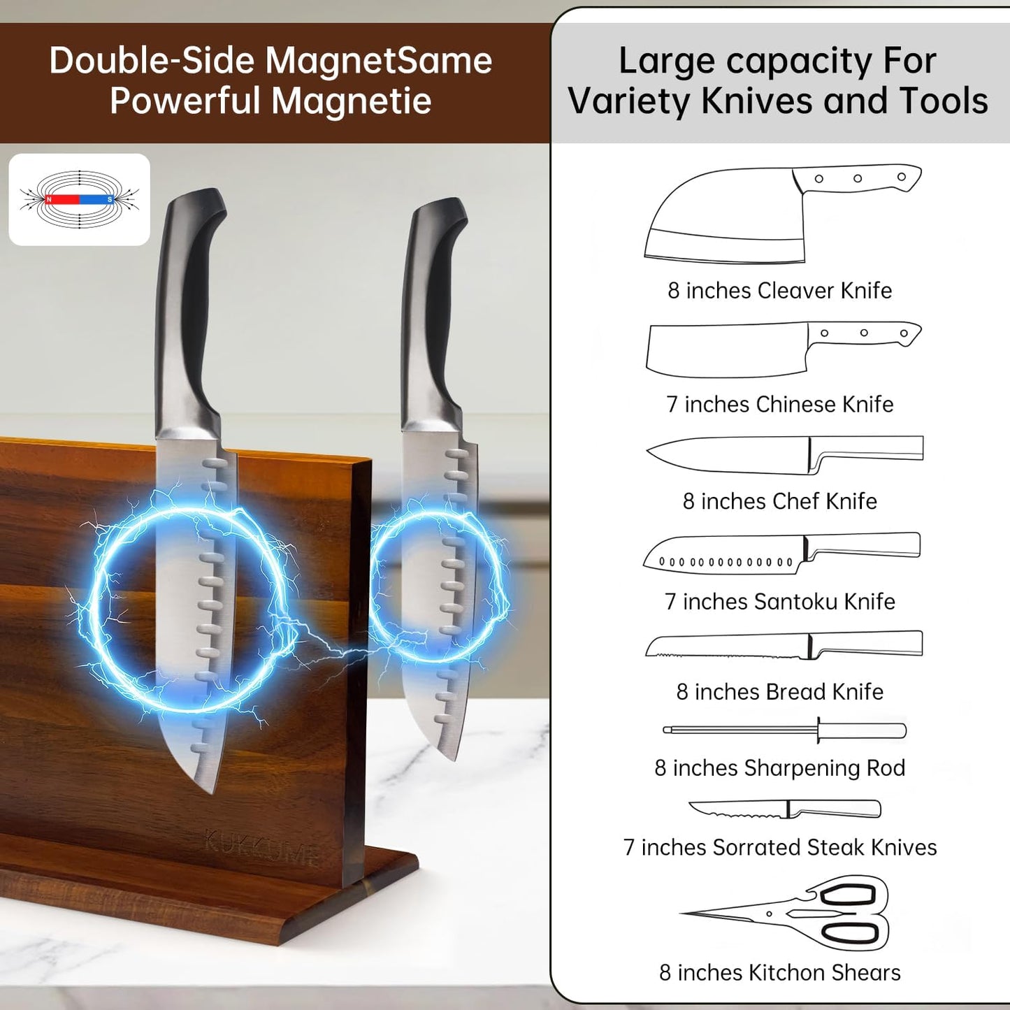 Magnetic Knife Block Holder Knife Holder Magnetic Knife Block Magnetic Knife Holder Wood Knife Set Holder Stand Knives Storage Rack for Small and medium-sized knives