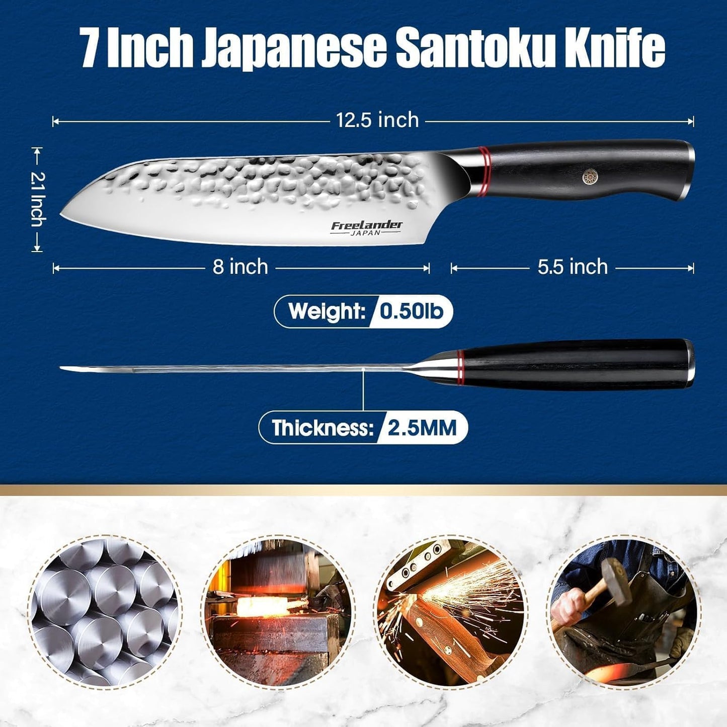 Freelander Butcher Knife Set 3 PCS, Japanese Chef Knife Set with Roll Bag, Full Tang Meat Cleaver for Kitchen & Camping & BBQ, Gift for Men