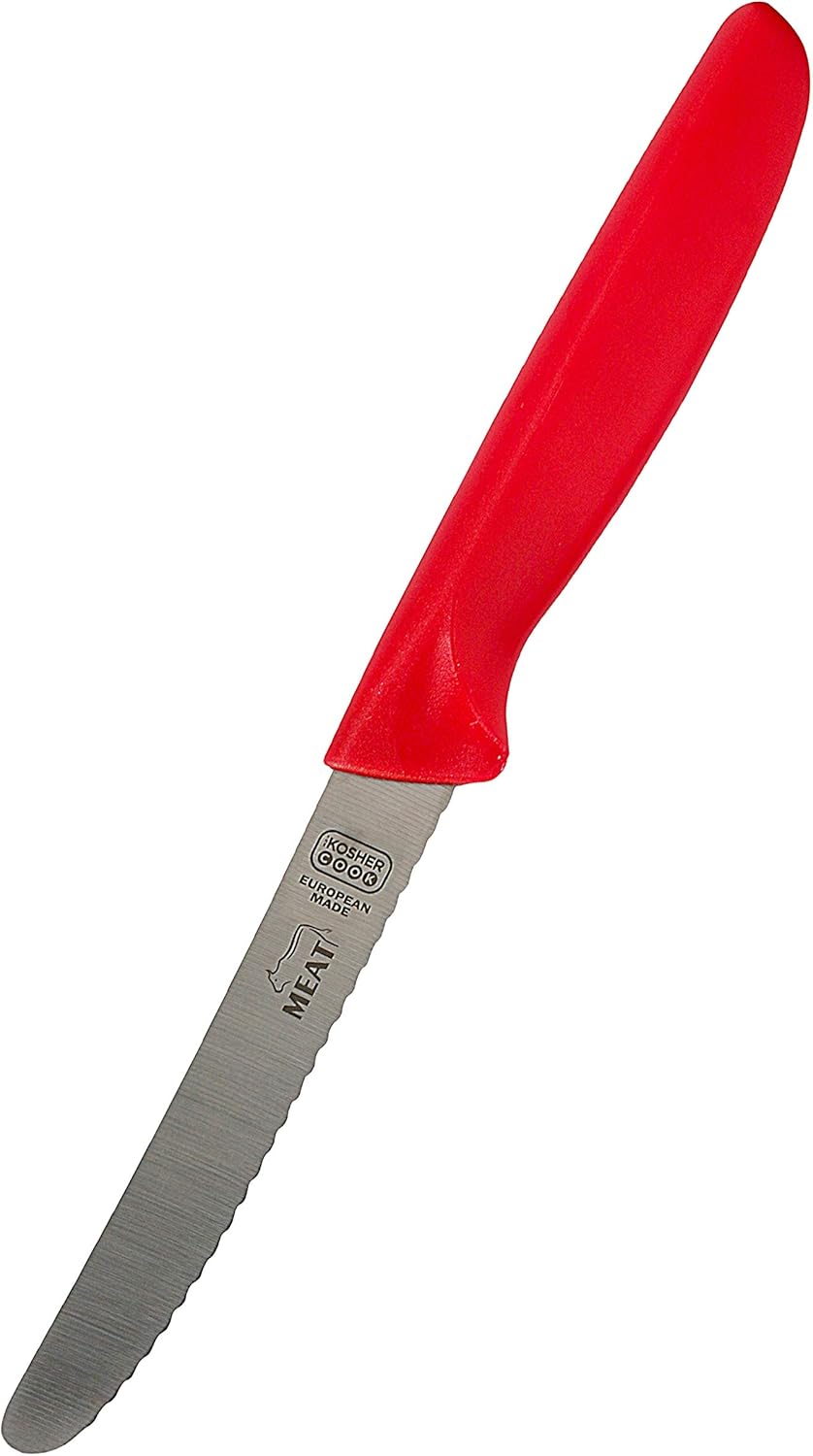Black Kitchen Knife - 4.5" Steak and Vegetable Knife - Razor Sharp Curved Tip, Serrated Edge - Color Coded Kitchen Tools by The Kosher Cook