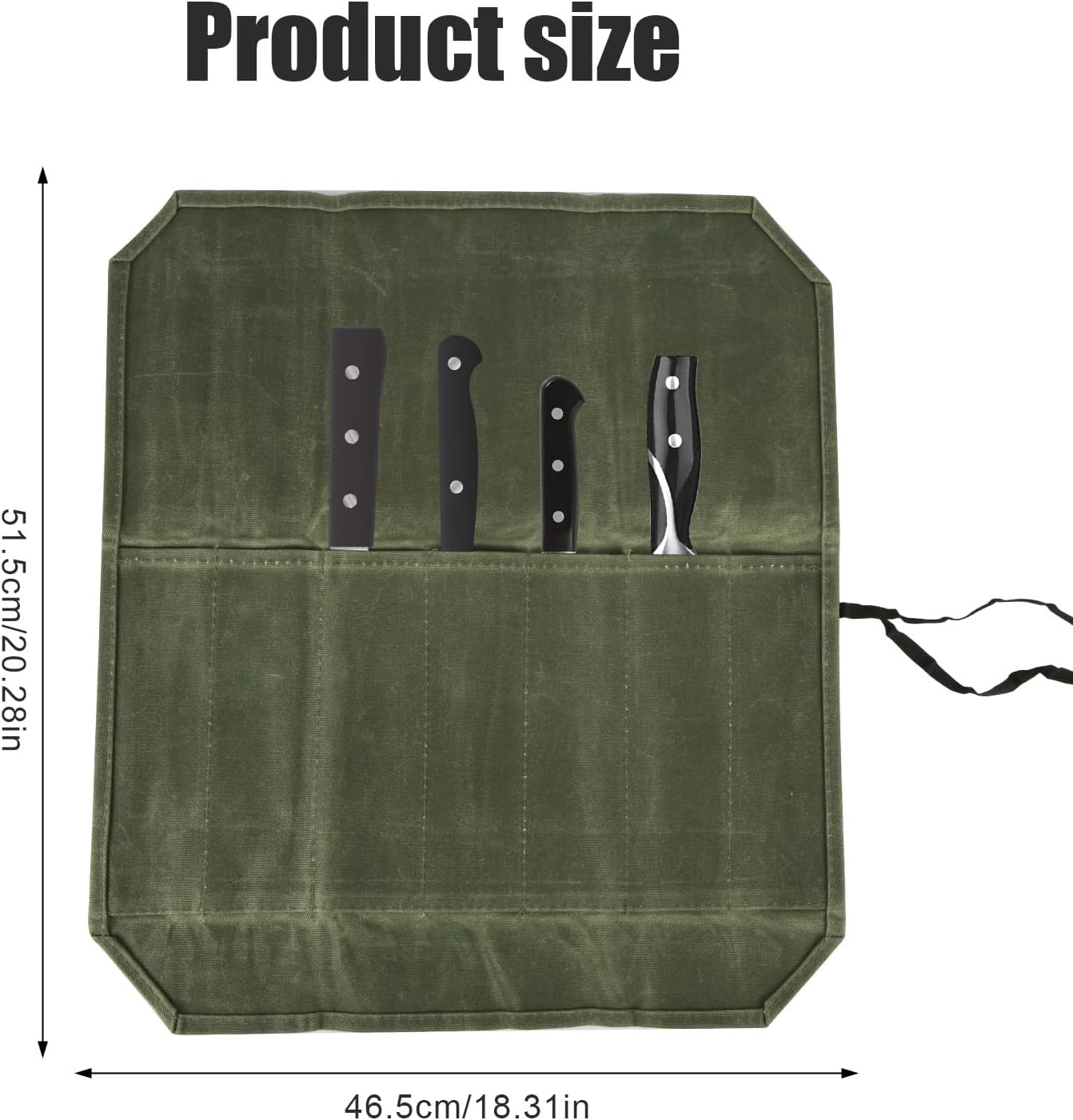 lasuroa Knife Roll Bag, Portable Chef Knife Bag with 7 Slots Canvas Knife Roll Storage Bag Knife Roll Case Gift for Chefs or Cooking Lovers (Green)