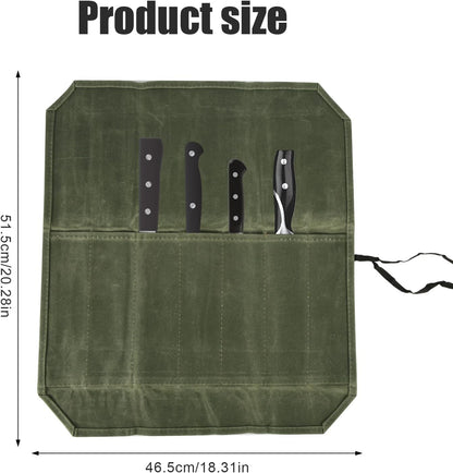 lasuroa Knife Roll Bag, Portable Chef Knife Bag with 7 Slots Canvas Knife Roll Storage Bag Knife Roll Case Gift for Chefs or Cooking Lovers (Green)