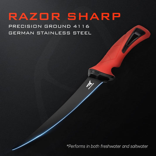KastKing Intimidator Bait Knife and Filet Knives, Ultra-Sharp G4116 German Stainless-Steel Blades, Fresh or Saltwater, Non-Slip Handle, Durable Storage Bag, and Honing Rod