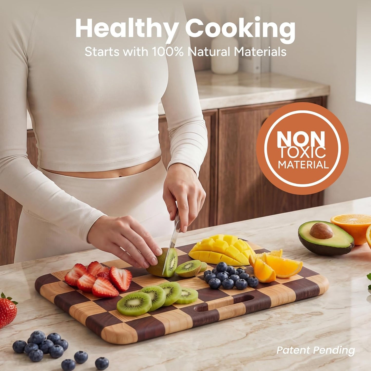 SMIRLY Wooden Cutting Boards for Kitchen, Double-Sided Cutting Board with Handle, Heavy Duty Solid Acacia Wood Cutting Board Set with Stand, 3 Pcs Cutting Boards Non Toxic for Meat Vegetable Fruit