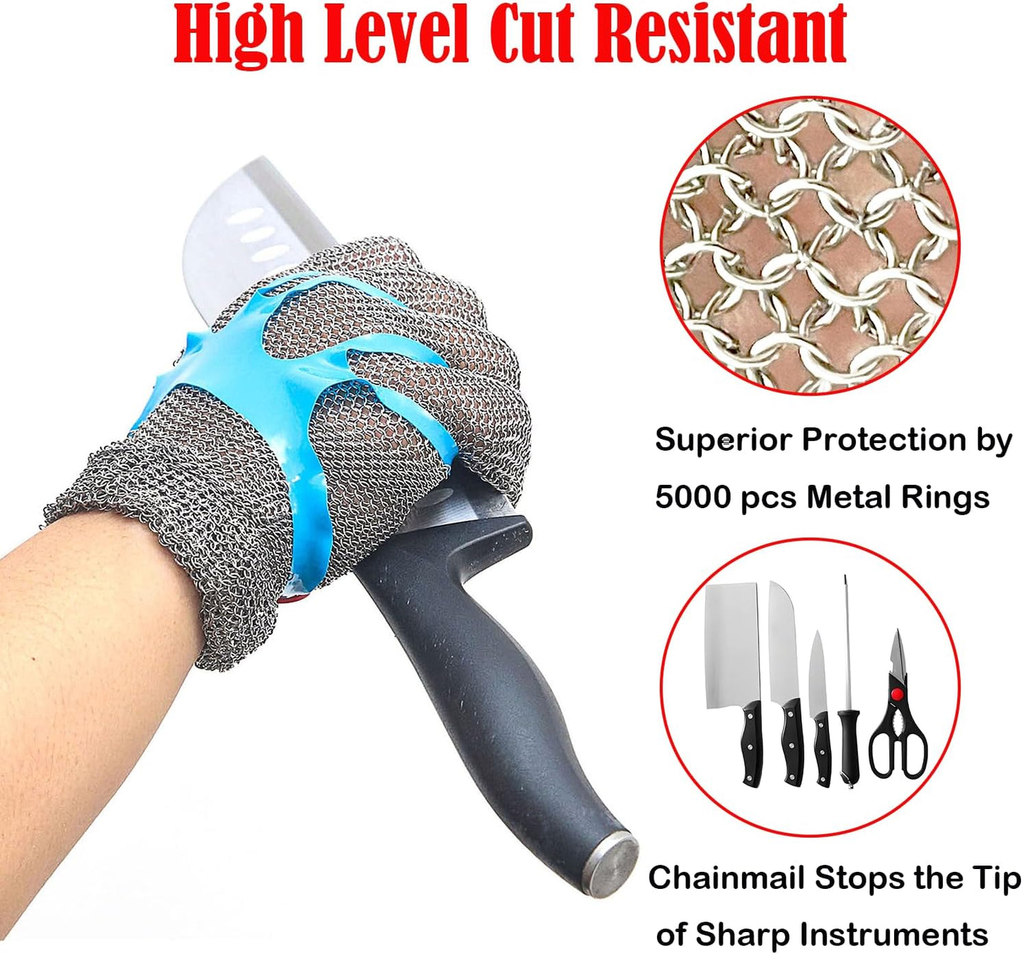 Chainmail Glove for Cutting Meat,Upgrade Spring Wristband,Highest Level Cut Resistant ,Food Grade,Stainless Steel Metal Mesh Gloves,Safety Work Cut Proof Glove for Chef/Butcher Gloves Oyster(M)
