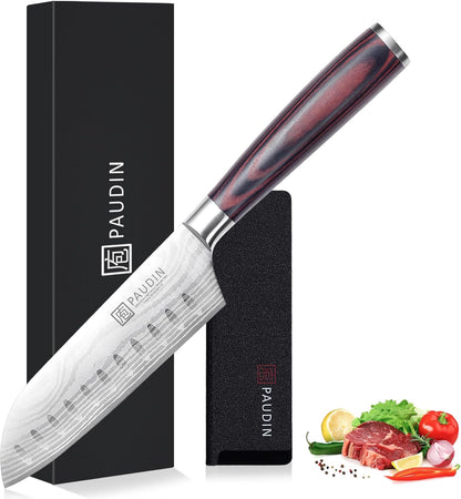 PAUDIN Tomato Knife, 5 inch Serrated Tomato Knives with Sheath, High Carbon Stainless Steel Tomato Slicer Knife for Smooth Cutting Slicing Vegetables and Fruits