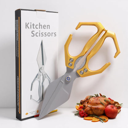 Heavy Duty Kitchen Scissors All purpose, poultry shears for food Cutting Meat, Chicken, Bones, Seafood, Herbs, Nuts, Packages, Culinary scissors with Ergonomic Handle gold