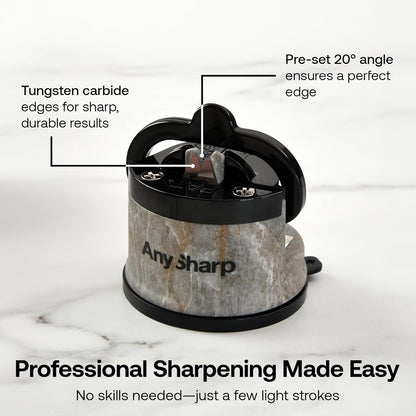 AnySharp – Global – Hands Free Knife Sharpener - Easy to Use Sharpening Tool with PowerGrip Suction Base and 20-Degree Pre-Set Angle - for All Knives: Chef's, Serrated, and Hardened Steel - Red