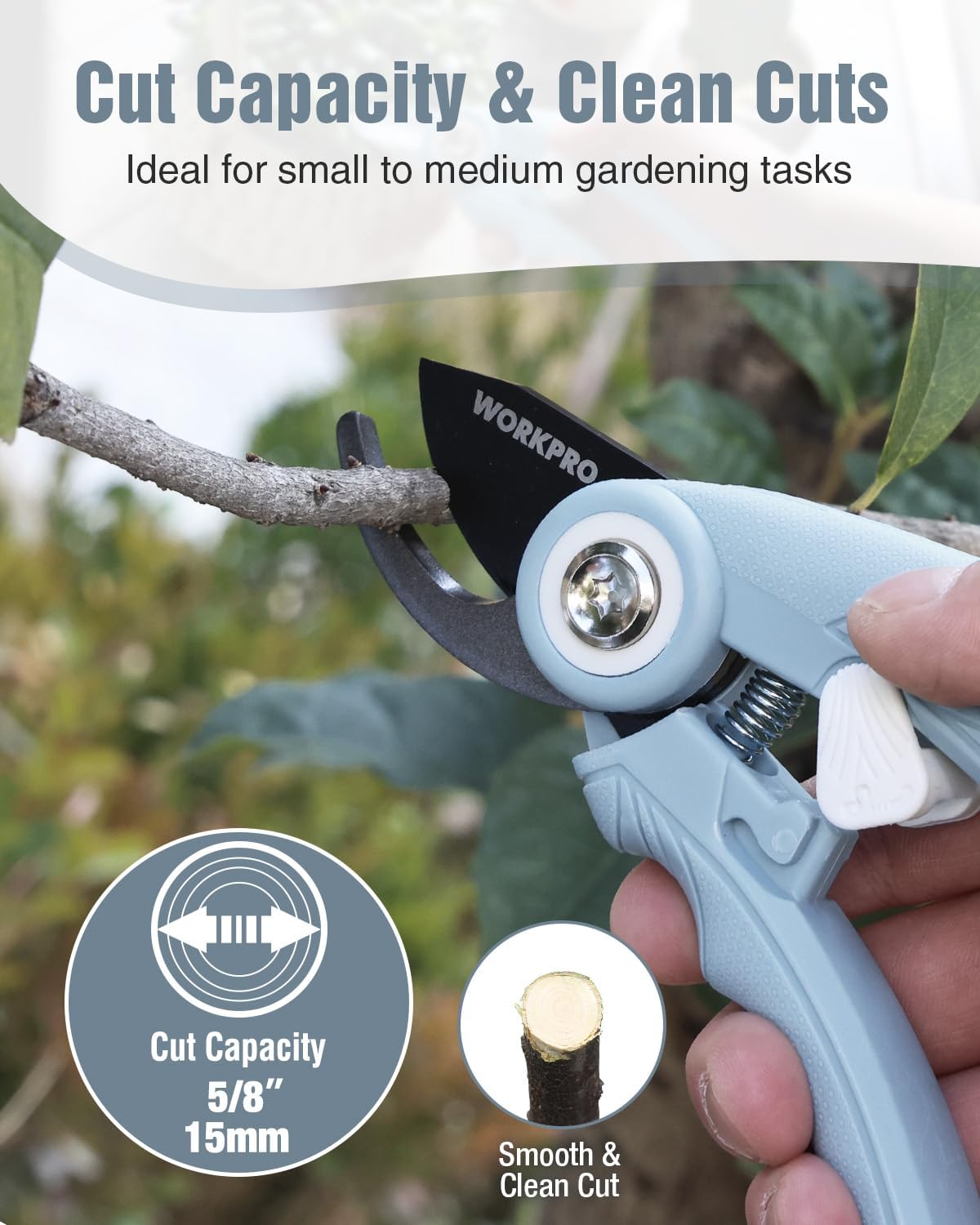 WORKPRO 6.9" Bypass Pruning Shears, Gardening Scissors with Sharp SK5 Steel Blade, Handheld Garden Floral Clippers for Rose, Plants, Flowers, Fruits Trees, Gardening Gifts for Women & Men, Green