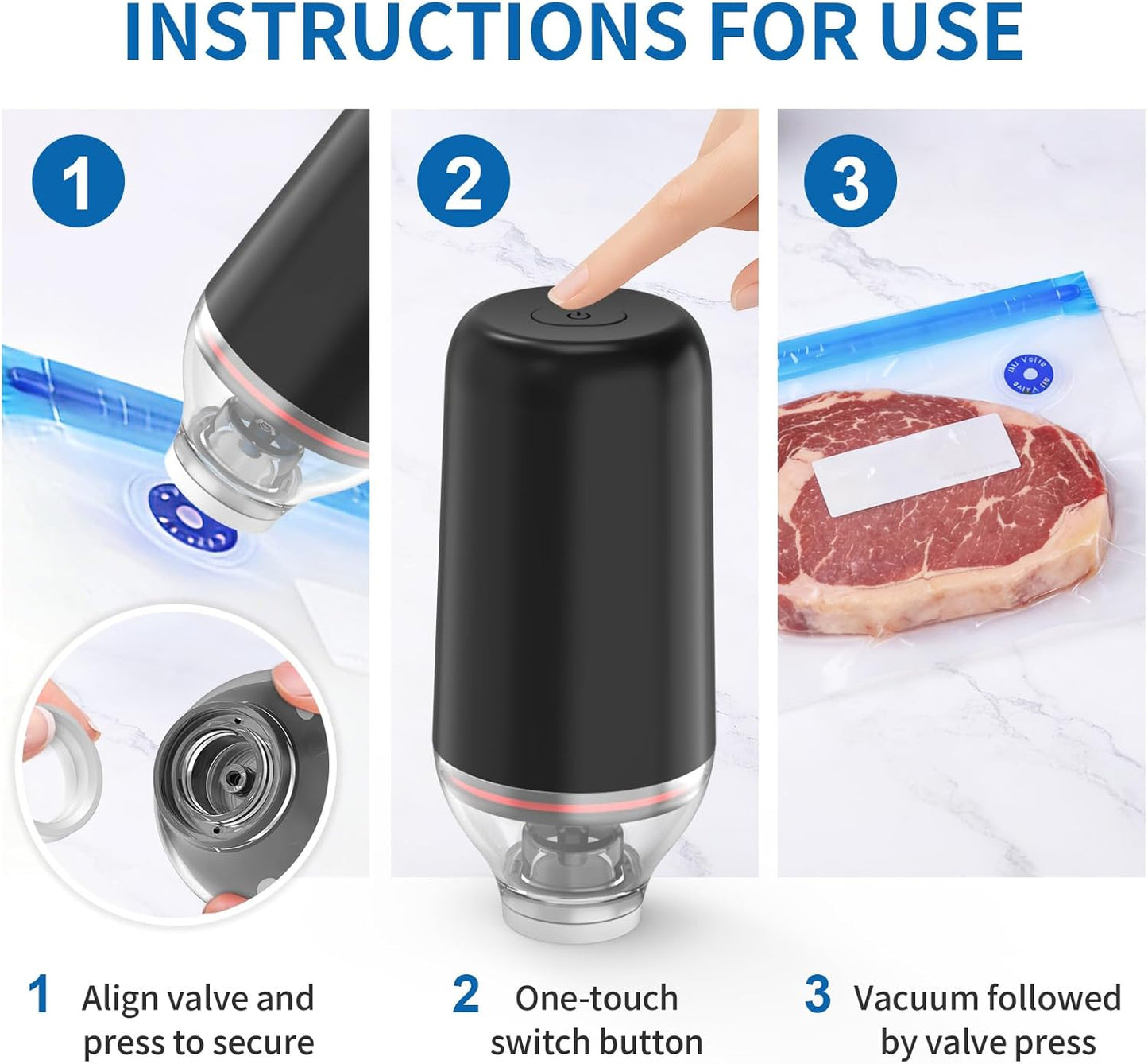 Handheld Vacuum Sealer, Sous Vide Vacuum Pump, Rechargeable Hand Held Vacuum Sealer for food Storage, Camping, Sous Vide, Reusable Vacuum Bags Compatibility, White(Pump Only)