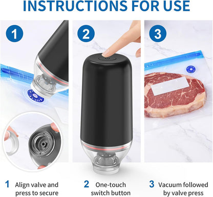 Handheld Vacuum Sealer, Sous Vide Vacuum Pump, Rechargeable Hand Held Vacuum Sealer for food Storage, Camping, Sous Vide, Reusable Vacuum Bags Compatibility, White(Pump Only)